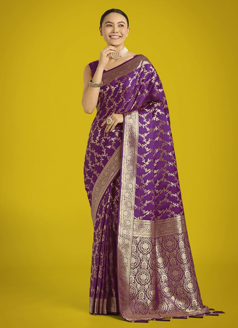 Purple Banarasi Silk Zari Woven Saree Festive Wear