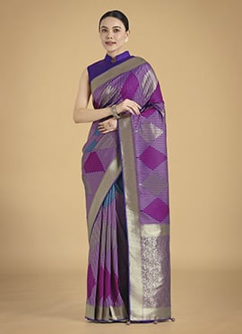 Purple Banarasi Silk Zari Woven Saree