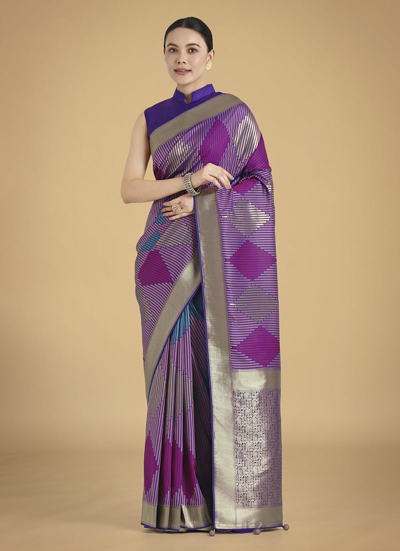 Purple Banarasi Silk Zari Woven Saree Festive Wear