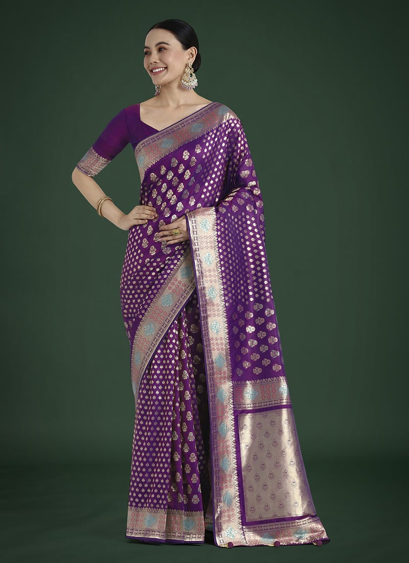 Purple Banarasi Silk Zari Woven Saree Festive Wear