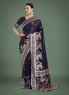 Purple Banarasi Silk Zari Woven Saree