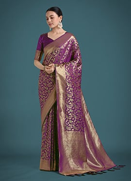 Purple Banarasi Silk Zari Woven Saree