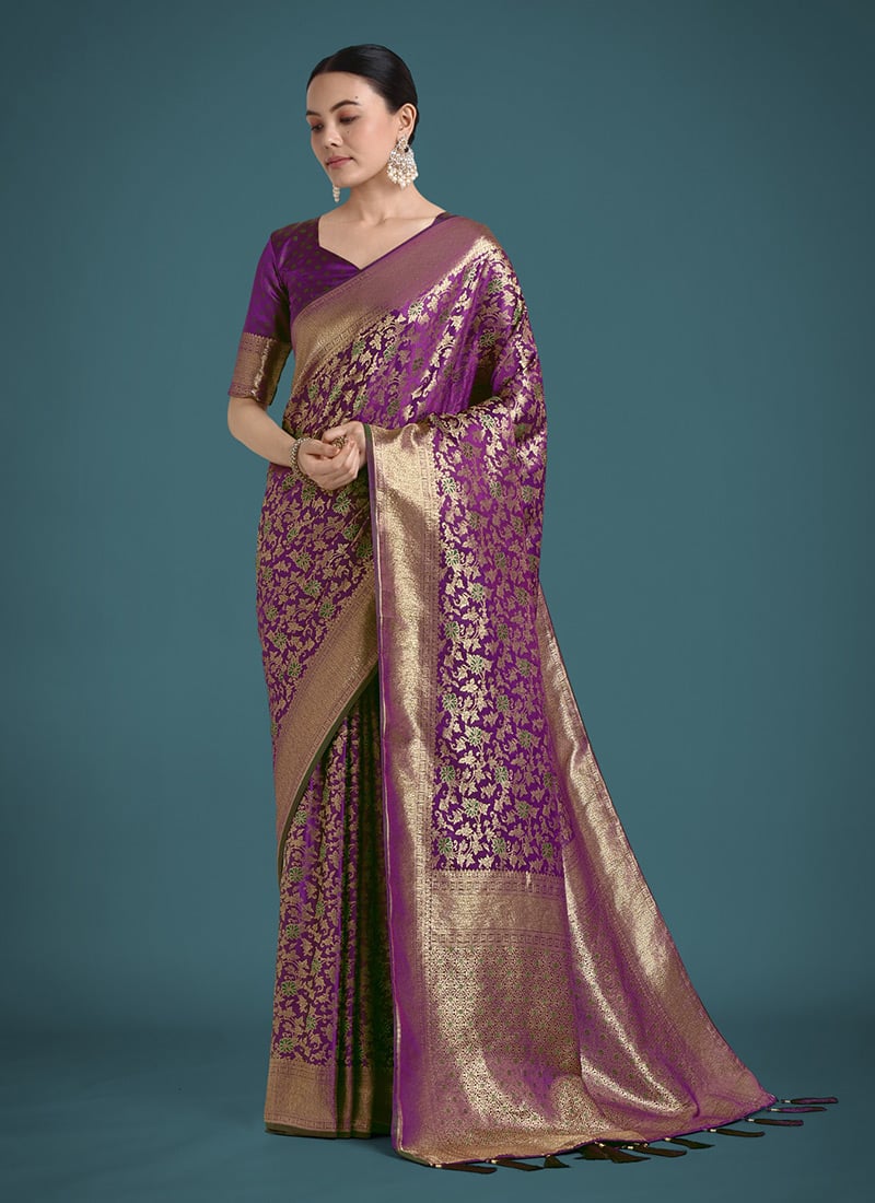 Purple Banarasi Silk Zari Woven Saree Festive Wear