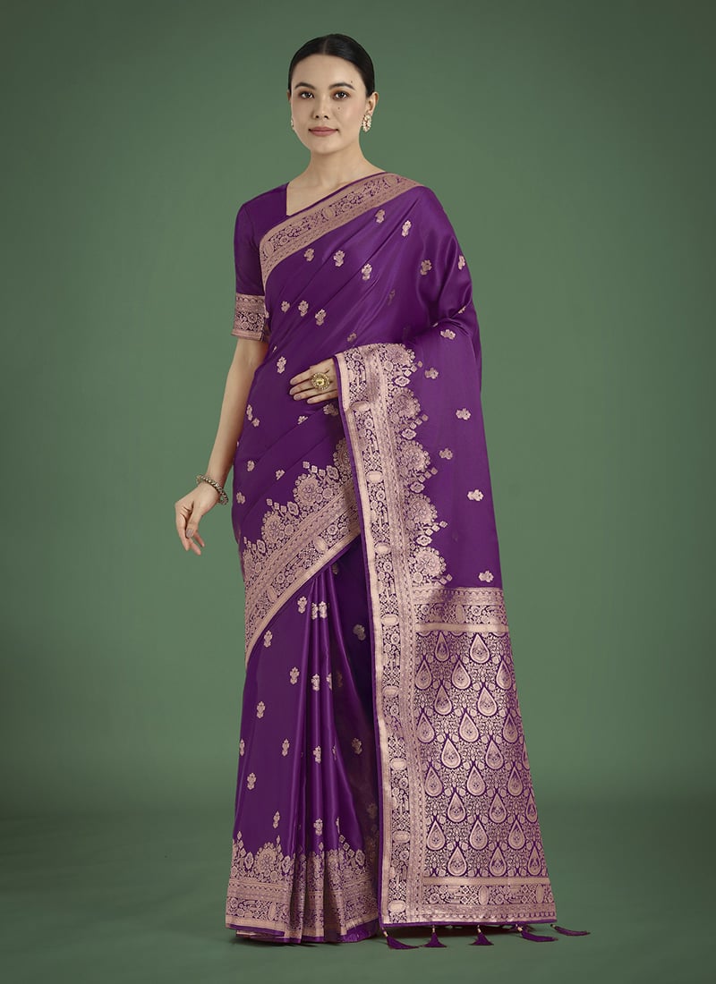 Purple Banarasi Silk Zari Woven Saree Festive Wear