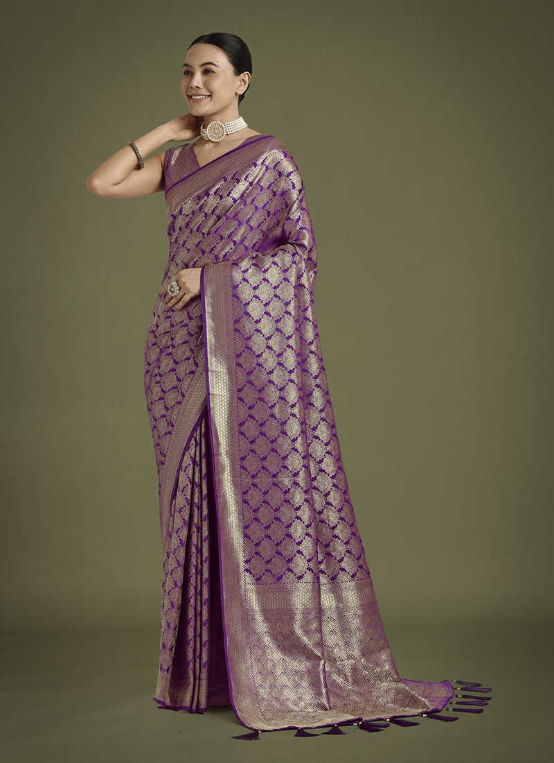 Purple Banarasi Silk Zari Woven Saree Festive Wear