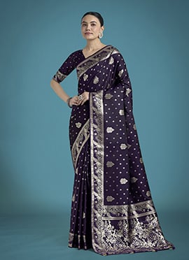 Purple Banarasi Silk Zari Woven Saree