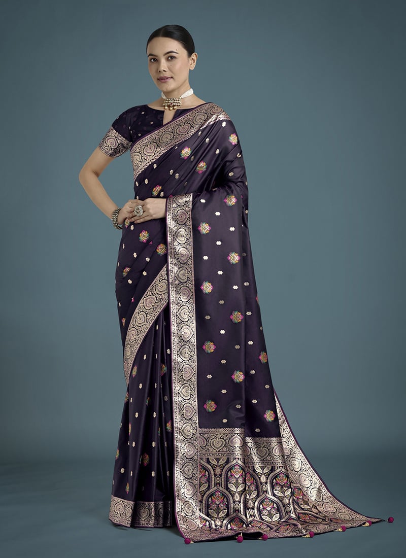 Purple Banarasi Silk Zari Woven Saree Festive Wear