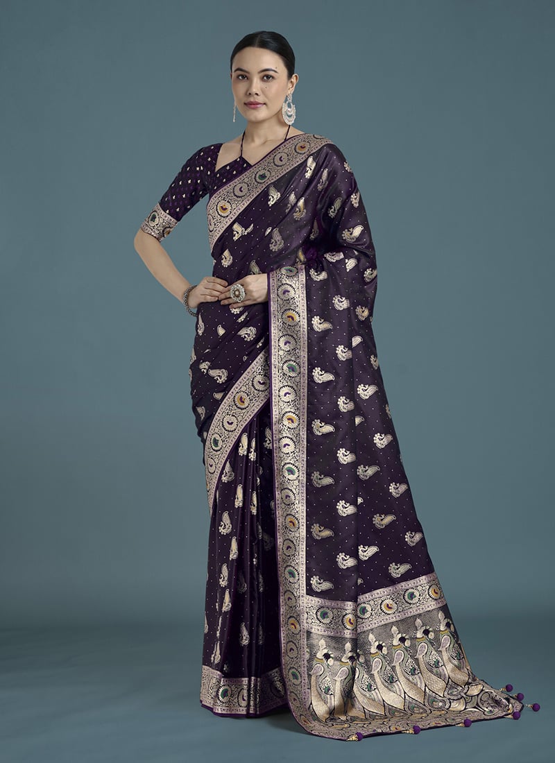 Purple Banarasi Silk Zari Woven Saree Festive Wear