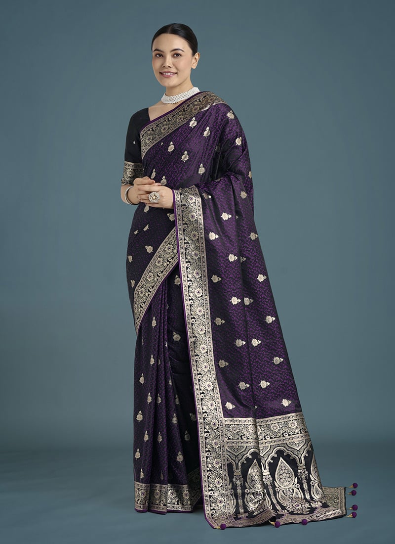 Purple Banarasi Silk Zari Woven Saree Festive Wear