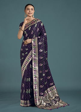 Purple Banarasi Silk Zari Woven Saree