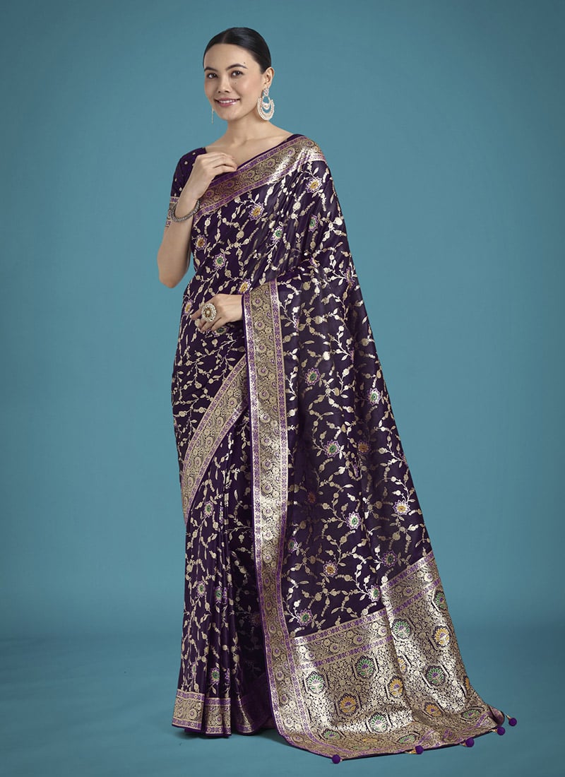 Purple Banarasi Silk Zari Woven Saree