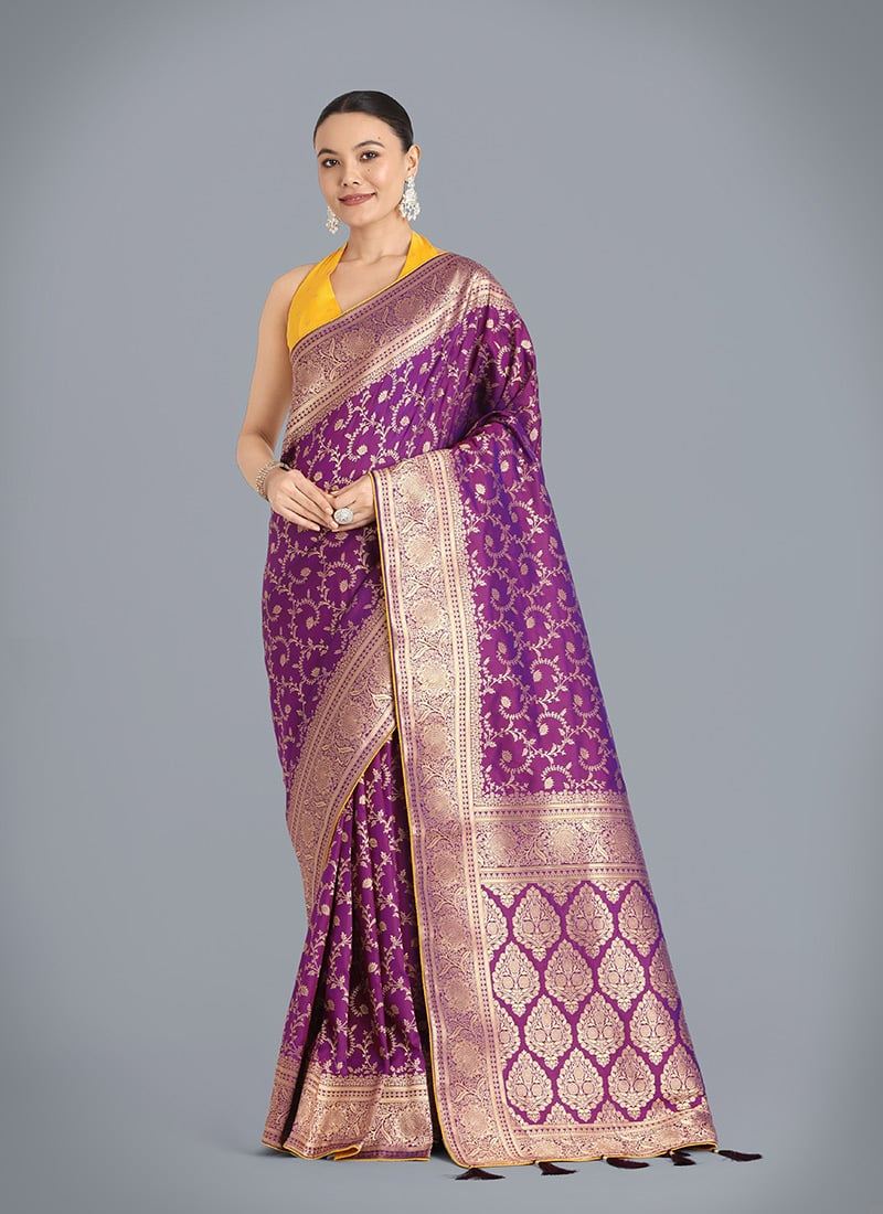 Purple Banarasi Silk Zari Woven Saree Festive Wear