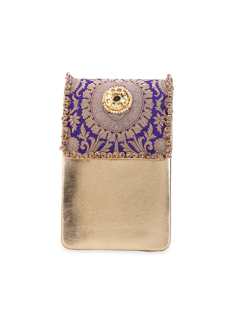 Purple Brocade Beads Hand Bag Wedding Wear