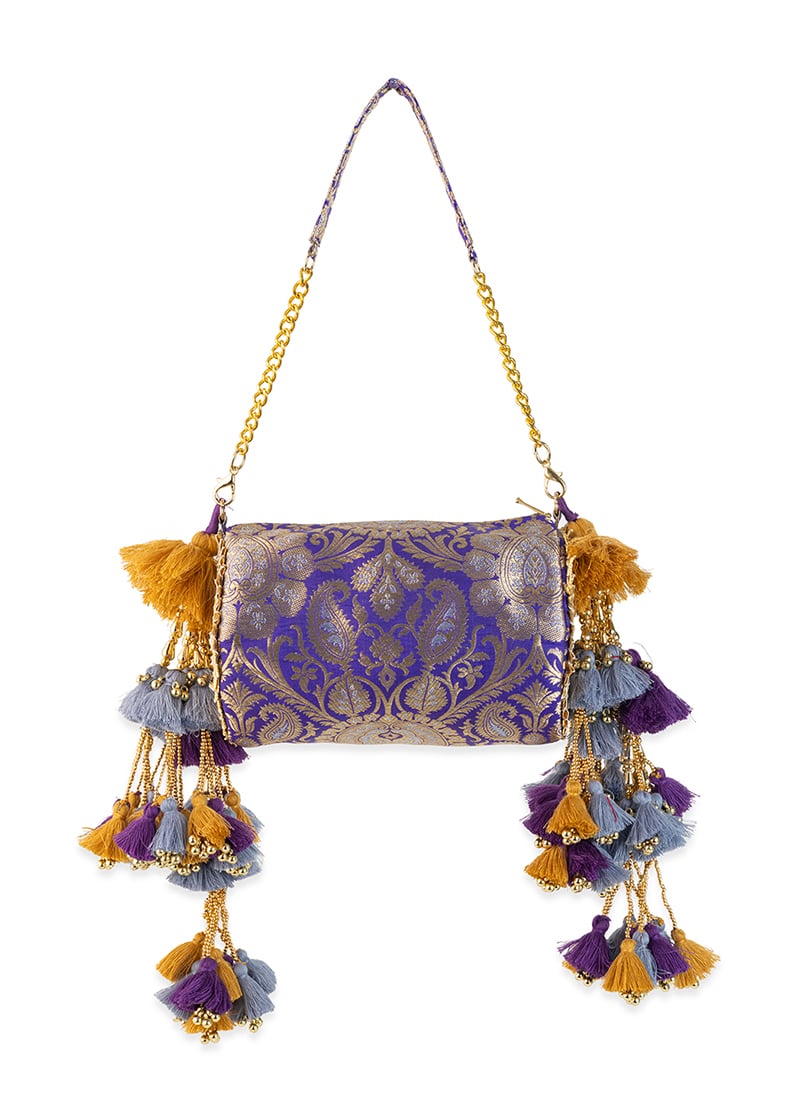 Purple Brocade Gota Hand Bag Wedding Wear