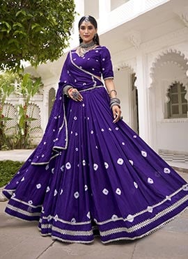 Purple Chanderi Silk Bandhej Print Sequins Chaniya Choli  Festive Wear