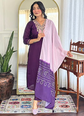 Purple Chanderi Silk Embroidered Silk