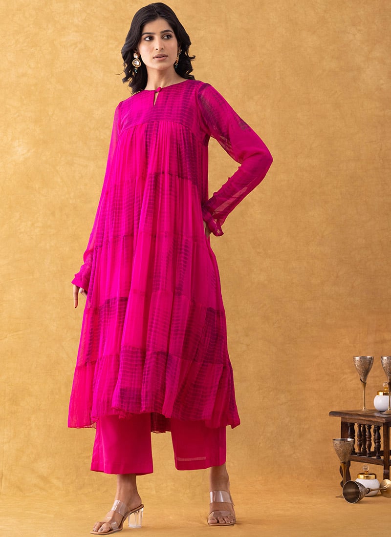 Purple Chiffon Tie N Dye Kurta Palazzo Set After Six Wear
