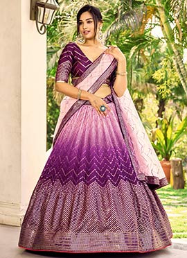 Purple Chinon Chic Desi Bridesmaid Lehenga