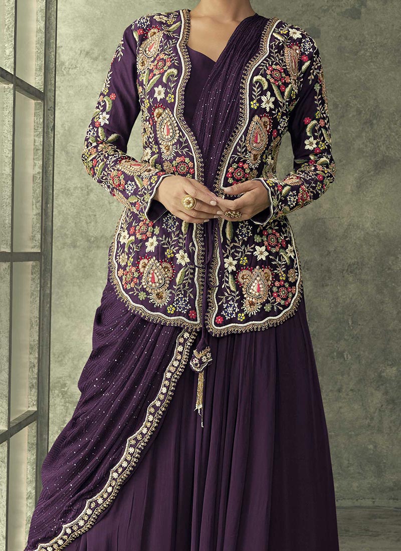 Shop Purple Chinon Embroidered Dresses And Gown Party Wear Online at