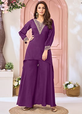 Purple Chinon Embroidered Sequins Stylish Co Ord Set