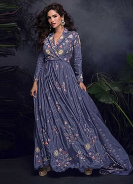 Purple Chinon Silk Beads Sequins Graceful Anarkali Suit