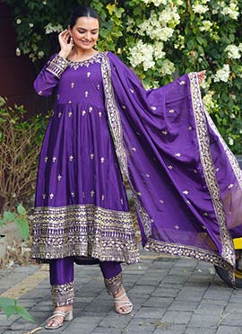 Purple Chinon Silk Embroidered Sequins Anarkali Suit