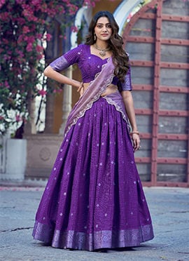 Purple Chinon Zari Lehenga Choli