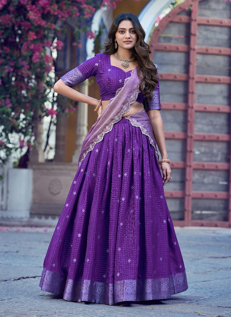 Purple Chinon Zari Lehenga Choli Festive Wear