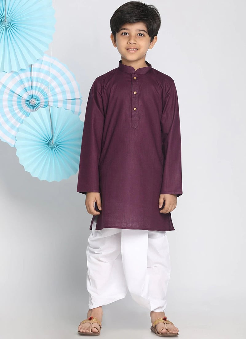 Purple Cotton Blend Solid Stitched Kurta Pyjama Party Wear