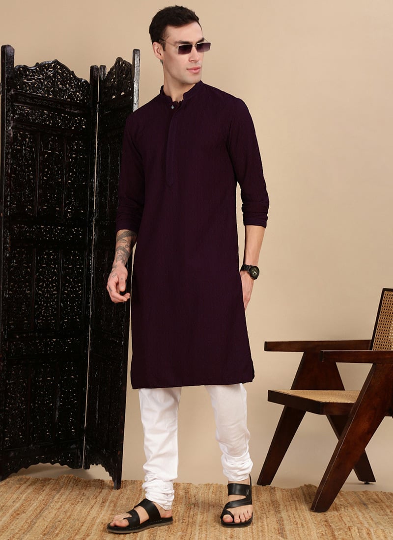 Purple Cotton Chikankari Kurta