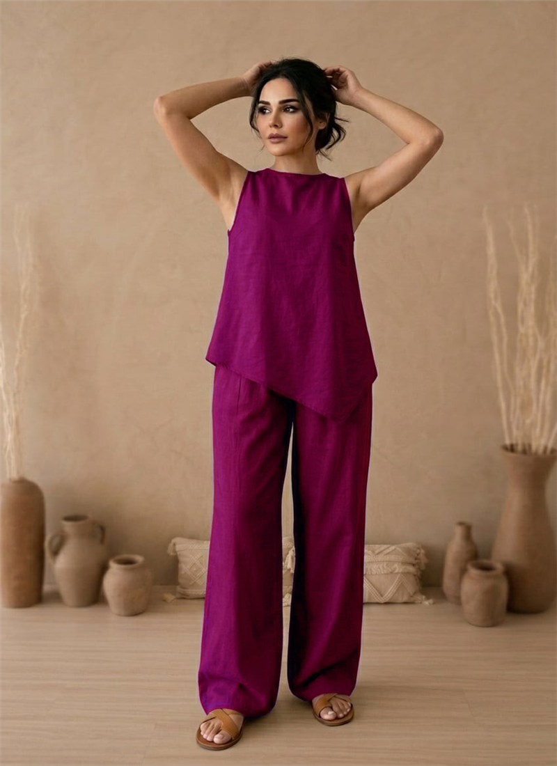 Purple Cotton Co Ord Set After Six Wear