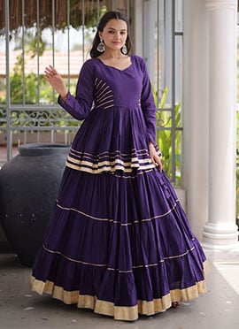 Purple Cotton Gota Patti Peplum Skirt Set