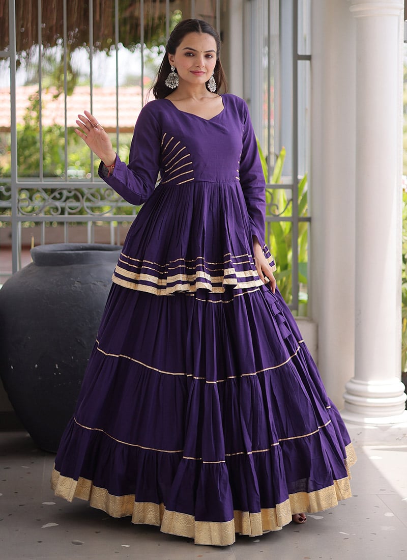 Purple Cotton Gota Patti Peplum Skirt Set Festive Wear