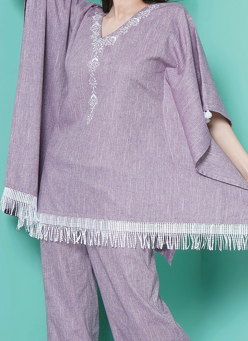 Purple Blended CottonKurta Sets KRSDRNRWRKS105