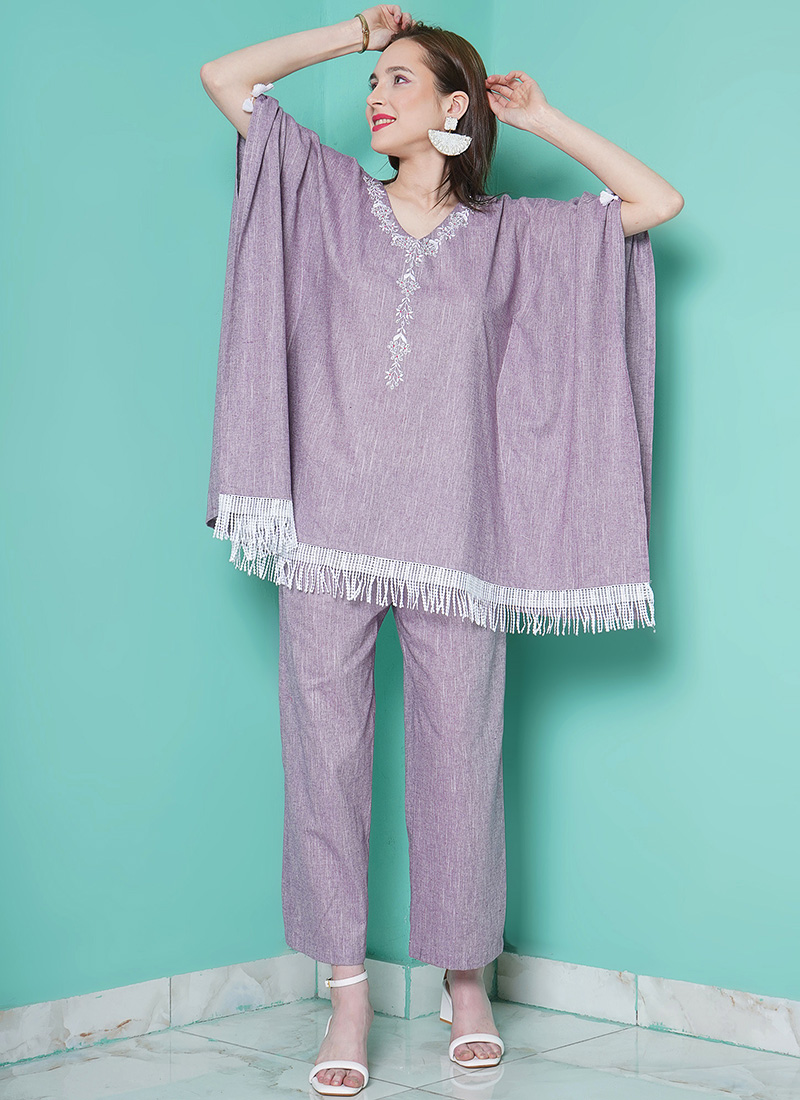 Purple Blended CottonKurta Sets KRSDRNRWRKS105