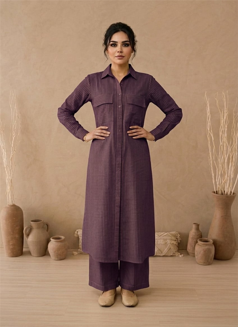 Purple Cotton Kurta Set After Six Wear