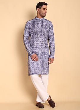 Purple Cotton Printed Kurta Pyjama Set