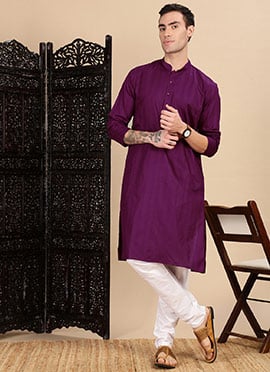 Purple Cotton Textured Kurta
