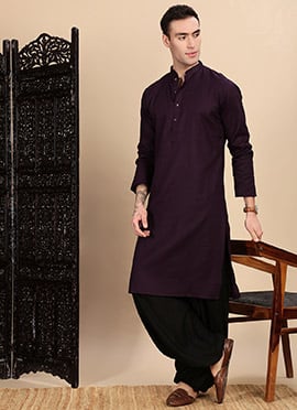 Purple Cotton Textured Kurta
