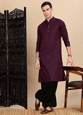 Purple Cotton Textured Kurta