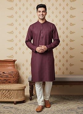 Purple Cotton Textured Kurta Pyjama