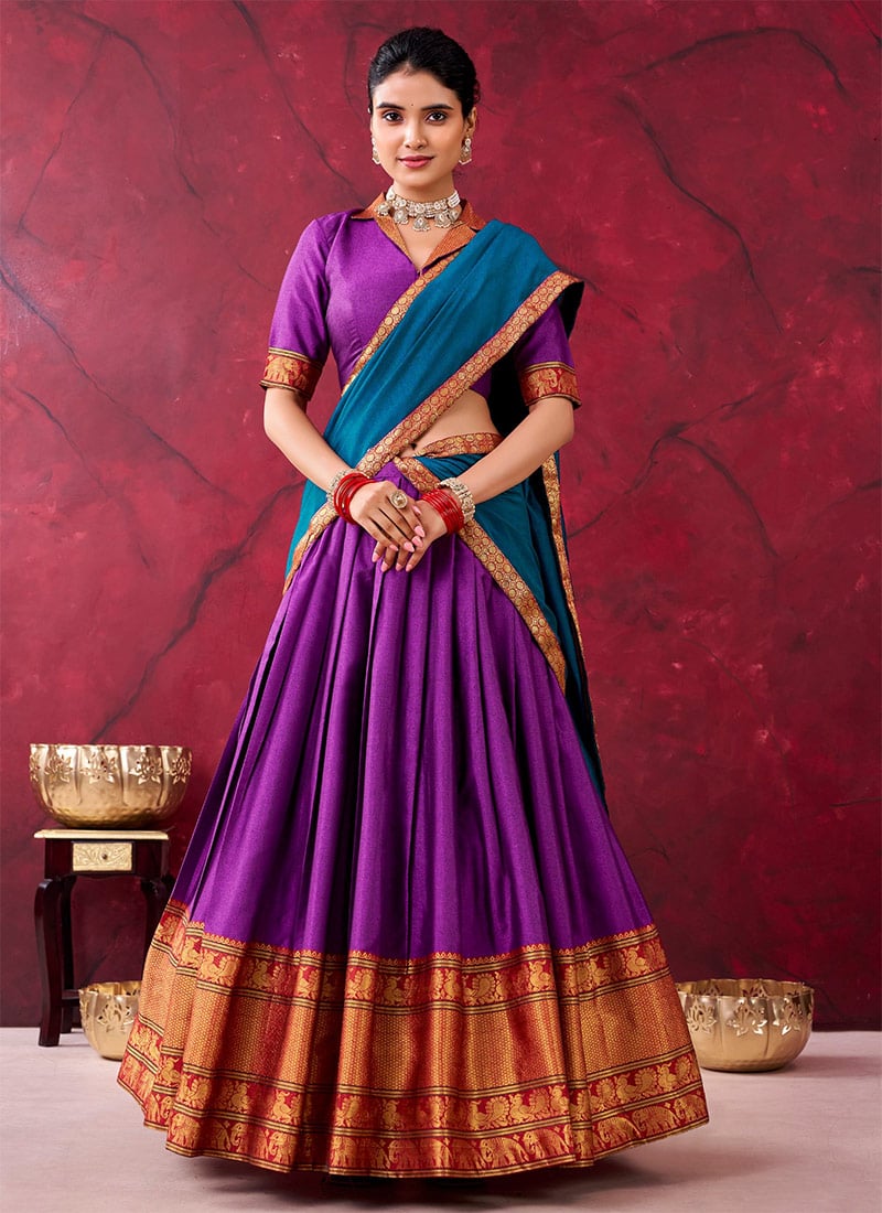 Purple Cotton Zari Woven Lehenga Festive Wear