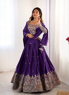 Purple Crepe Silk Embroidered Sequins Lehenga Wedding Wear