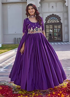Purple Crepe Silk Sequins Embroidered Anarkali Suit