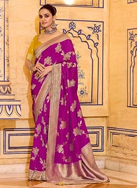 Purple Crepe Silk Zari Jacquard Floral Woven Saree