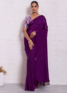 Purple Crunchy Silk Digital Print Saree