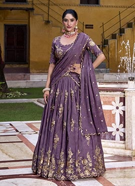 Purple Crush Silk Sequins Embroidered Umbrella Lehenga