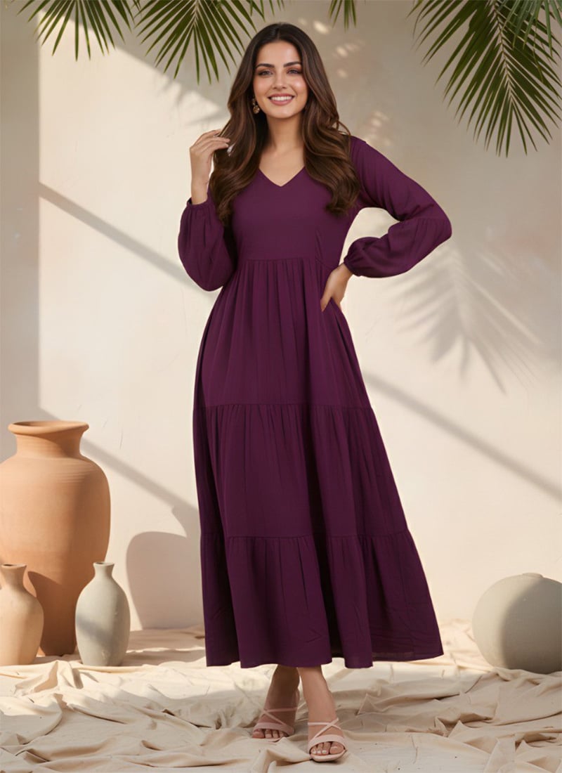 Purple Delta Silk Fit And Flare Dress After Six Wear