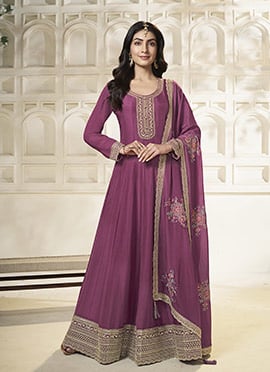 Purple Dola Silk Zari Embroidered Sequins Anarkali Suit