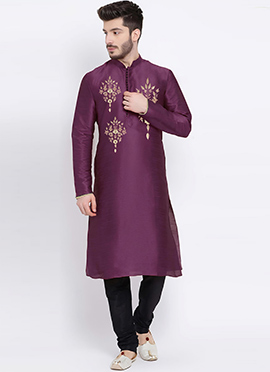 Purple Dupion Embroidered Kurta Pyjama